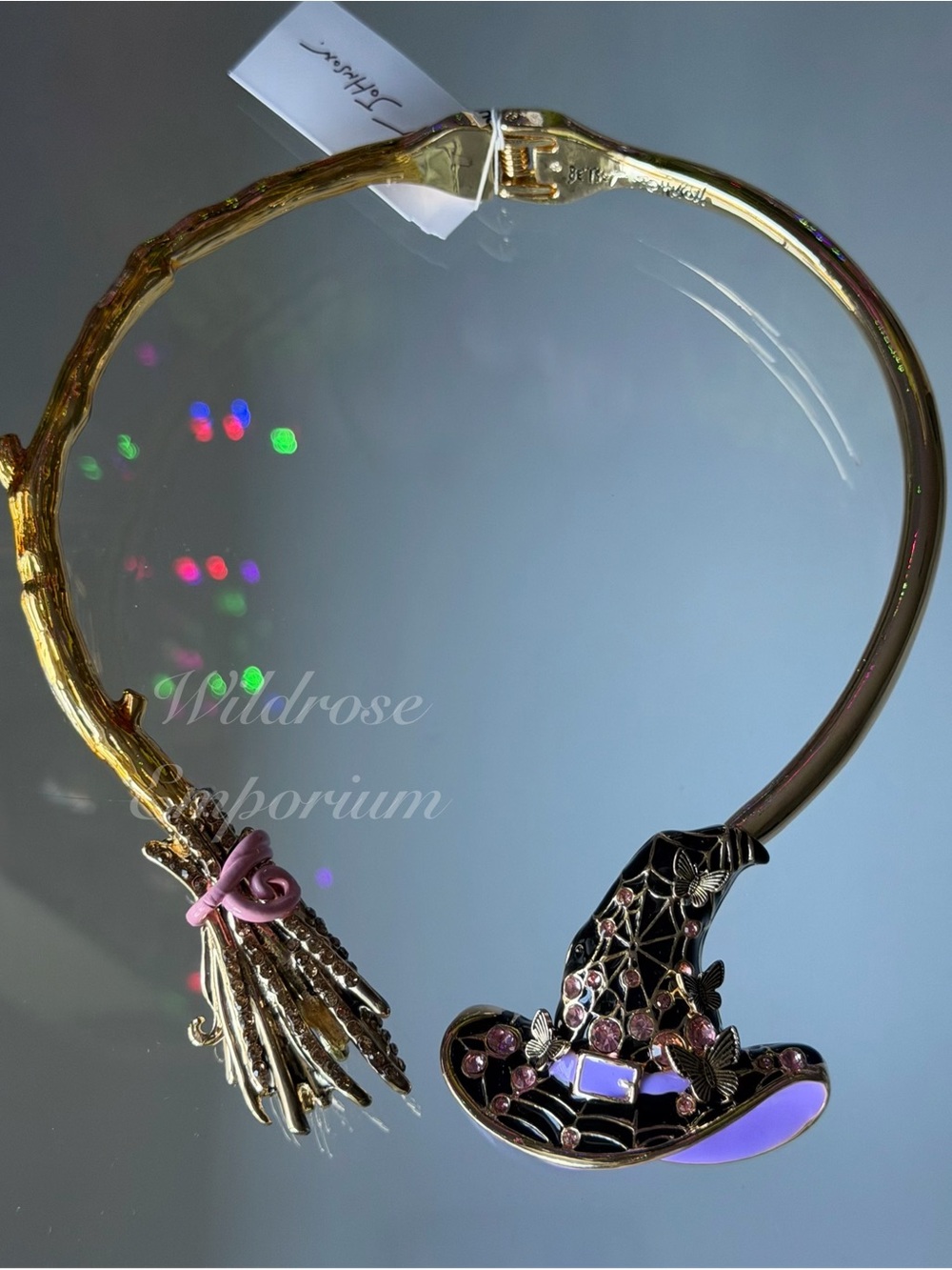 Betsey Johnson Witch Broom Web Hat Hinge Collar Statement Necklace Halloween